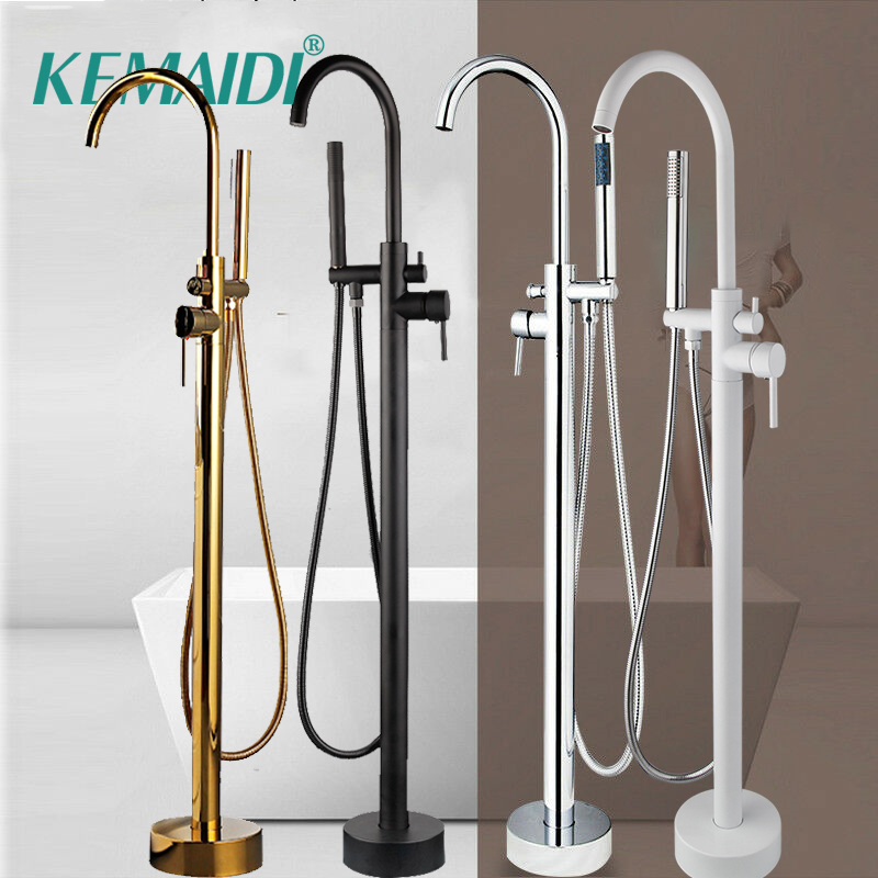 Freestanding Bathtub Filler Faucet Floor - KEMAIDI Golden Plated vasca da bagno