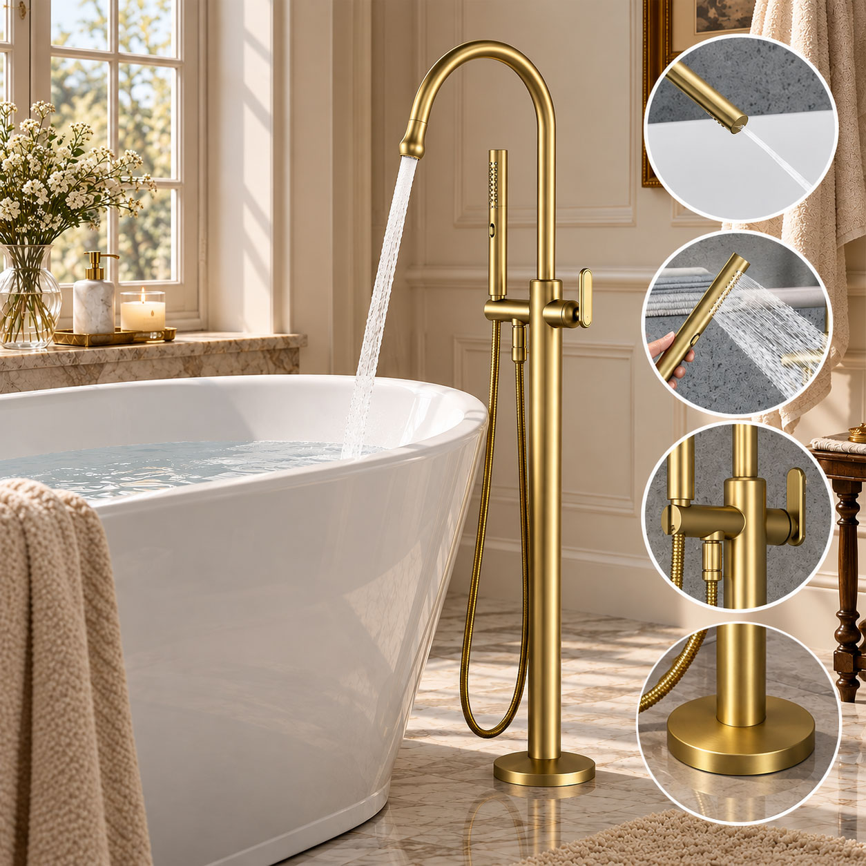 Freestanding Bathtub Filler Faucet Floor - Rubinetto per vasca da bagno di