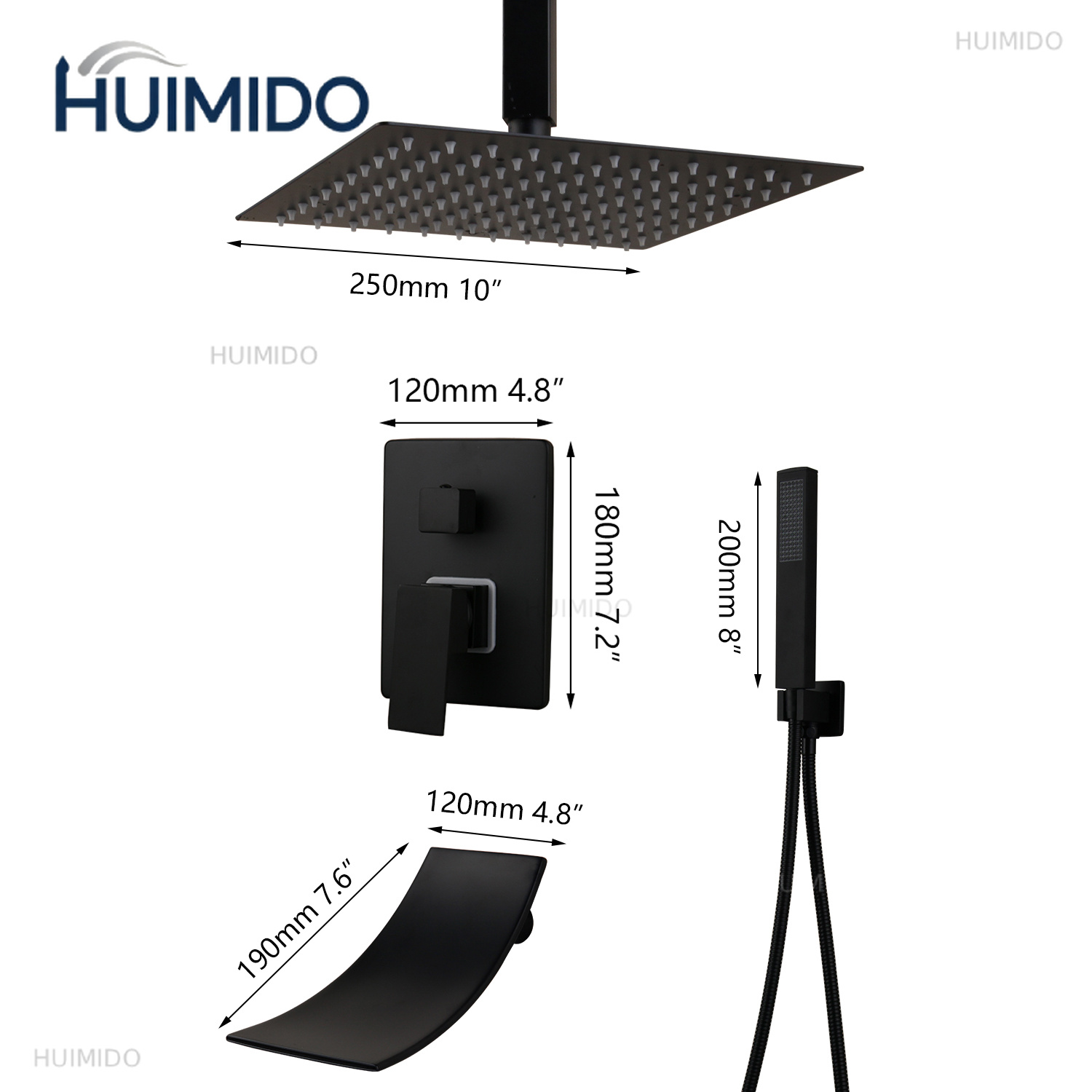 Led Rainfall Shower Head Waterfall - Rubinetto Doccia Nero Opaco per Bagno,