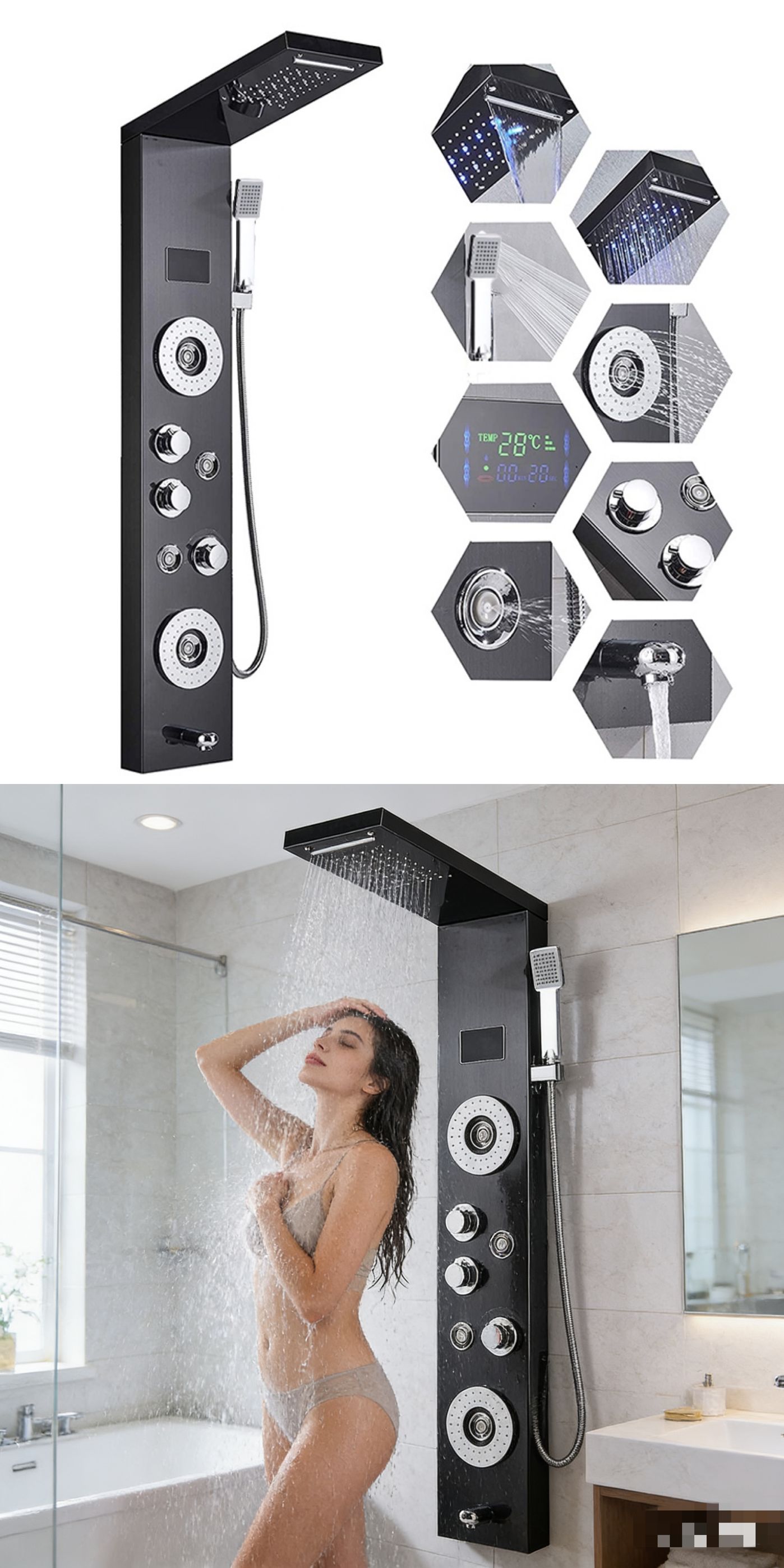 Sistema di pannelli doccia con - Led Rainfall Shower Head Waterfall recensione e prezzo