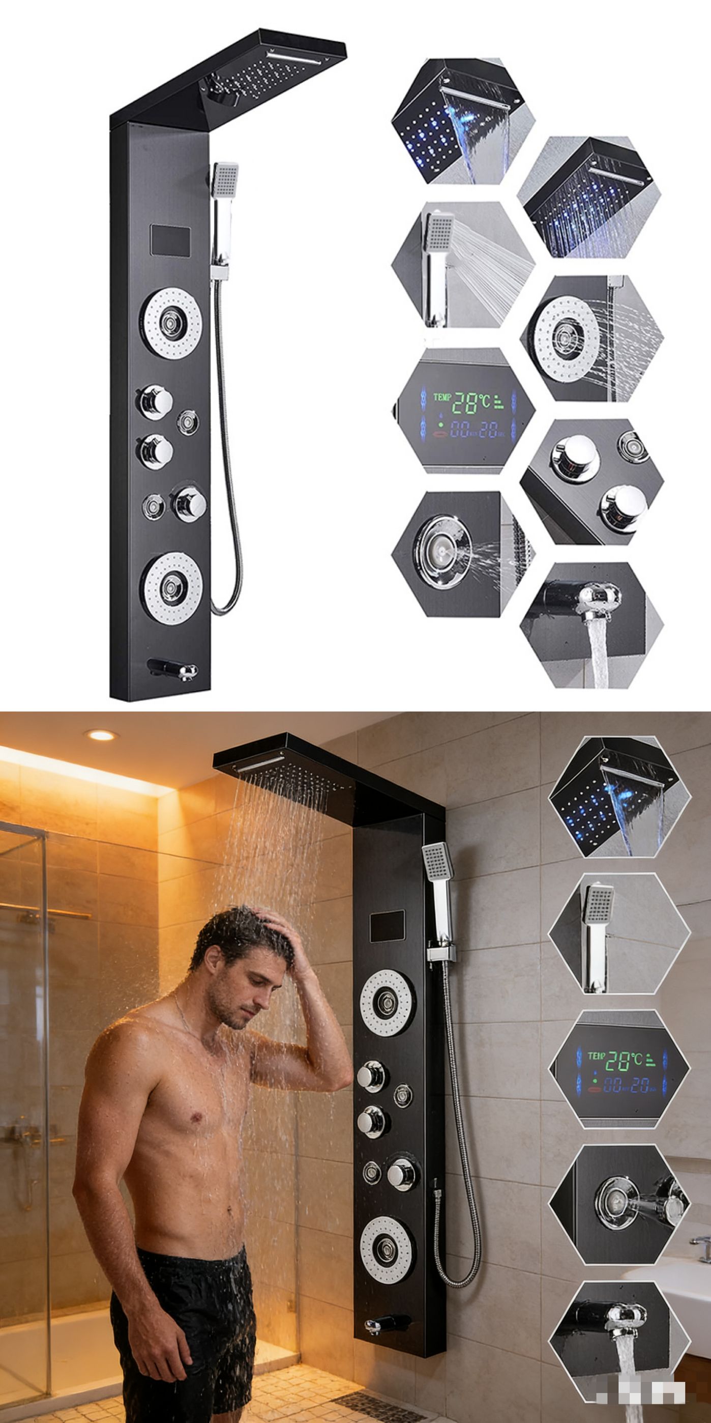 Sistema di pannelli doccia con - Led Rainfall Shower Head Waterfall recensione e prezzo
